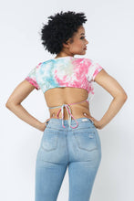 Load image into Gallery viewer, Tie Dye Open Back Tie Detail Crop Top: Pink Combo
