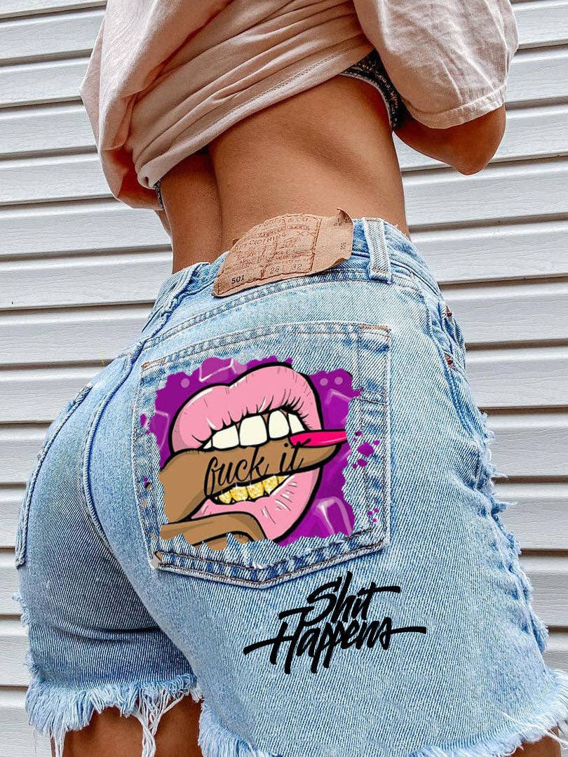 Tourtiwi - Bite Finger Printed Ripped Jeans: Blue / L