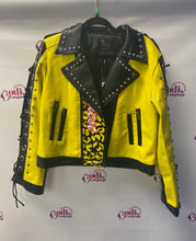 Load image into Gallery viewer, Plus size faux leather grommets jacket Yellow/black
