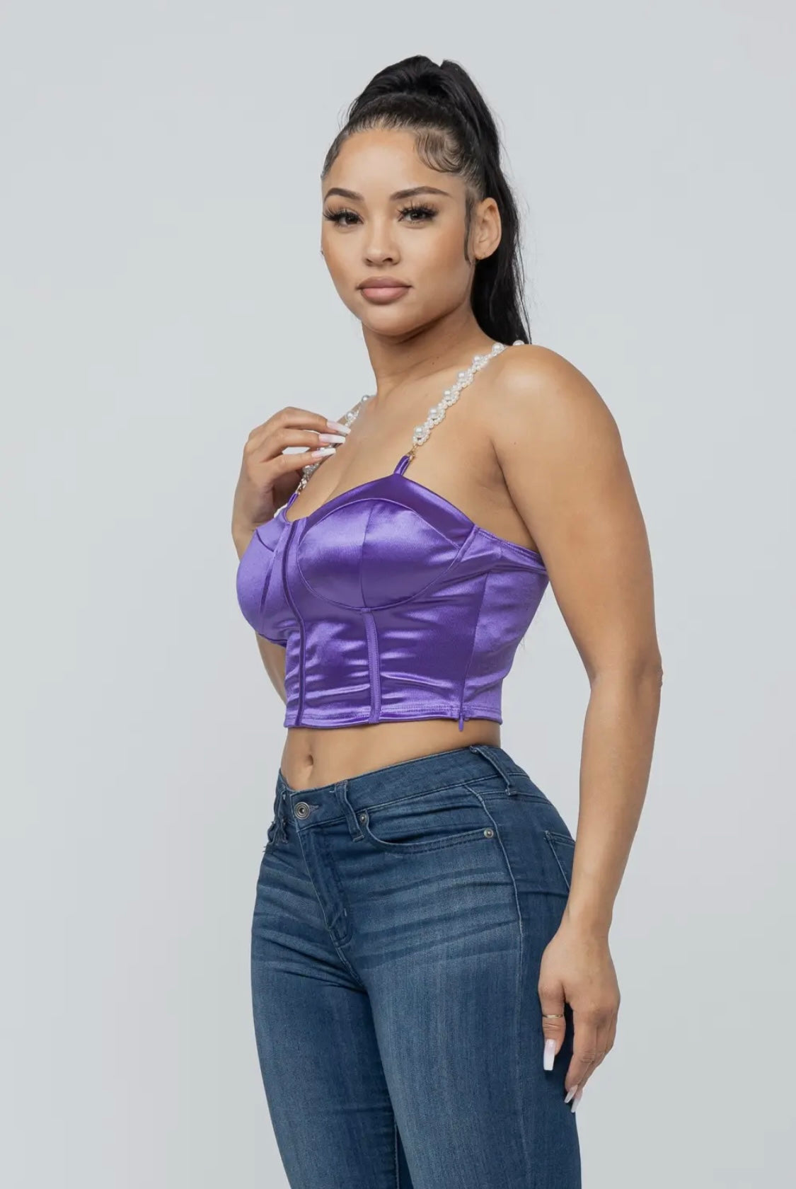 Corset Style Pearl Trim Style Zipper Top - Bodi Language for Women