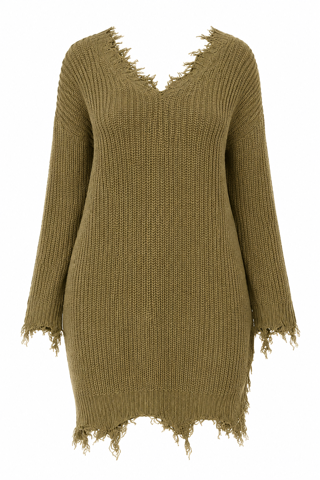 Frayed & Fearless Sweater Dress-Olive
