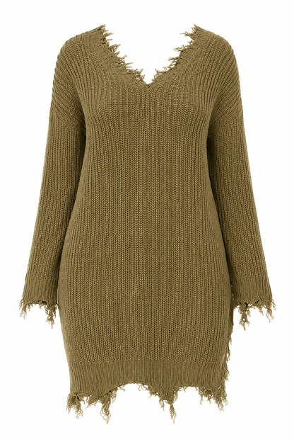Frayed & Fearless Sweater Dress-Olive
