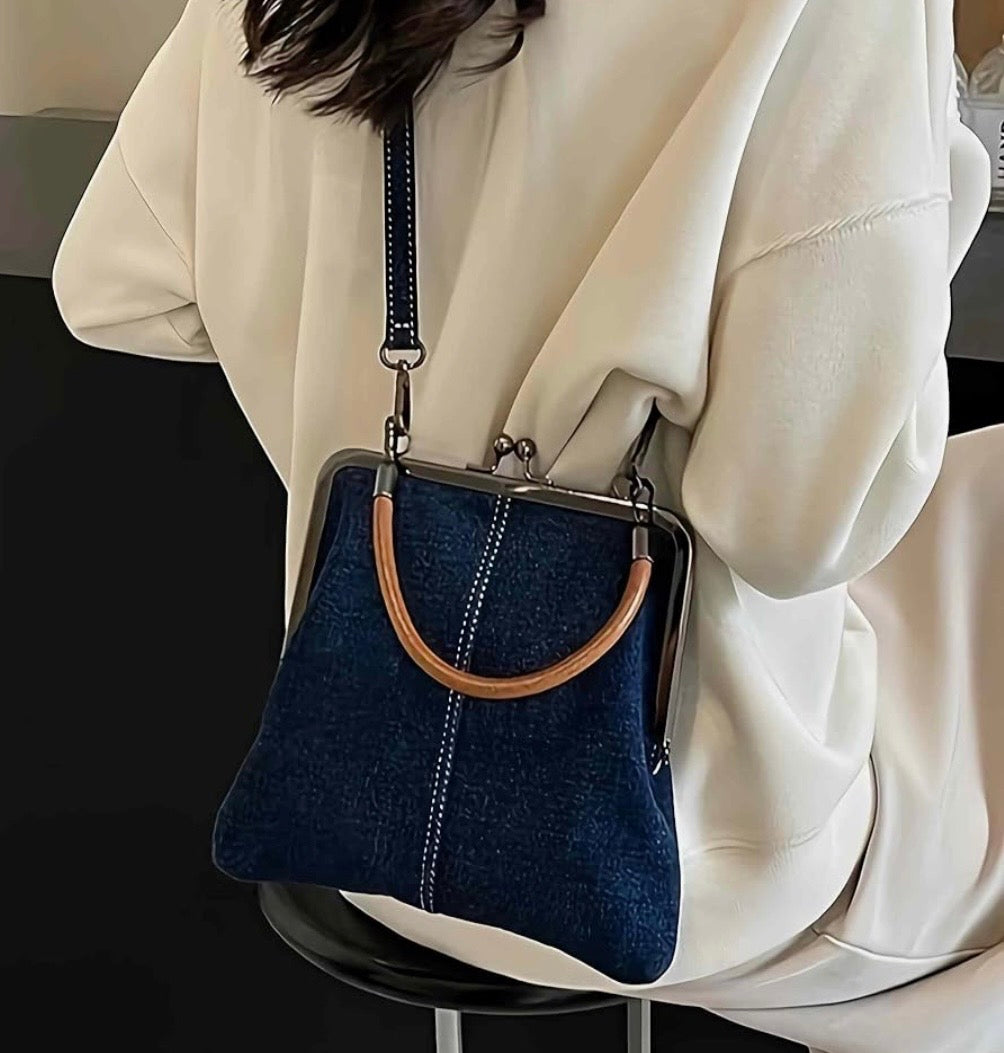 Denim Crossbody Tote Bag