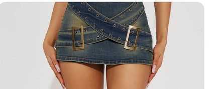 Belted Denim Skort-Plus