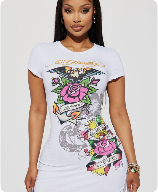 Ed Hardy Jersey Dress-White