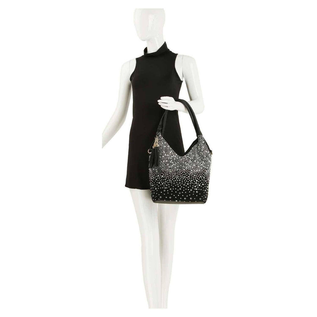 Glamorous Rhinestone Tall Shoulder Bag - Blue - Bodi Language for Women