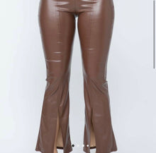 Load image into Gallery viewer, Pu Leather High Waisted Front Slit Hem Back Zipper Pants: Brown Bodi Language for Women
