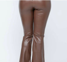 Load image into Gallery viewer, Pu Leather High Waisted Front Slit Hem Back Zipper Pants: Brown Bodi Language for Women
