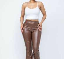 Load image into Gallery viewer, Pu Leather High Waisted Front Slit Hem Back Zipper Pants: Brown Bodi Language for Women
