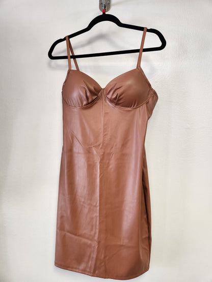 Leather Padded Bra Back Zipper Midi Dress - Bodi Language for Women