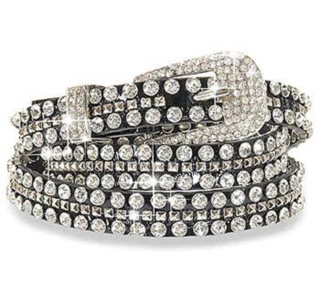 Leather Rhinestone Skinny Belt - Bodi Language for Women