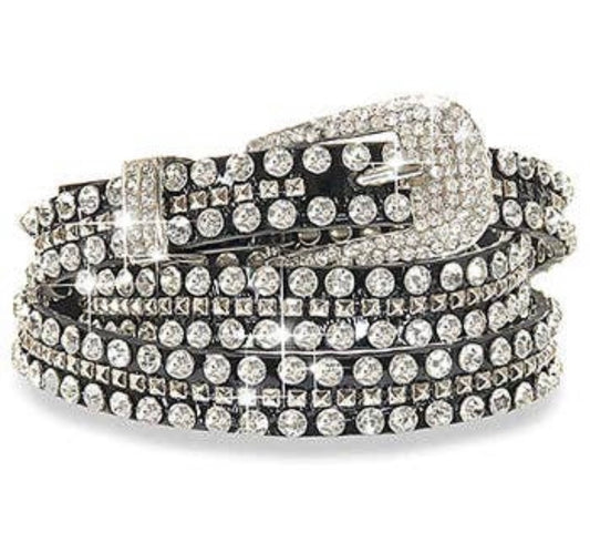 Leather Rhinestone Skinny Belt - Bodi Language for Women