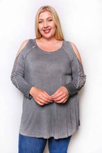 Load image into Gallery viewer, Plus Long Sleeve Cutout Lace Round Neck Solid Top - Bodi Language for Women
