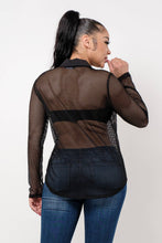 Load image into Gallery viewer, Plus Size Fishnet Button Down Shirt Black - Bodi Language for Women
