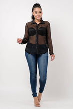 Load image into Gallery viewer, Plus Size Fishnet Button Down Shirt Black - Bodi Language for Women
