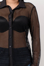 Load image into Gallery viewer, Plus Size Fishnet Button Down Shirt Black - Bodi Language for Women
