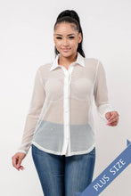 Load image into Gallery viewer, Plus Size Fishnet Button Down Shirt Black - Bodi Language for Women
