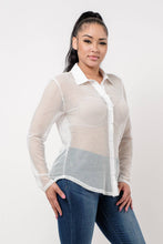 Load image into Gallery viewer, Plus Size Fishnet Button Down Shirt Black - Bodi Language for Women
