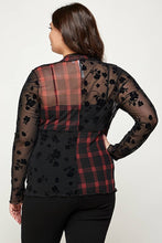 Load image into Gallery viewer, Plus Size Patchwork Mesh Mock Neck Top - Black - Bodi Language for Women
