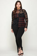 Load image into Gallery viewer, Plus Size Patchwork Mesh Mock Neck Top - Black - Bodi Language for Women
