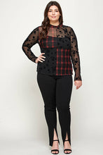 Load image into Gallery viewer, Plus Size Patchwork Mesh Mock Neck Top - Black - Bodi Language for Women
