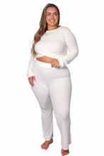 Load image into Gallery viewer, Women's Plus Front Knot Waffle Crop Top &amp; Plus High Waist Knitted Pants Set
