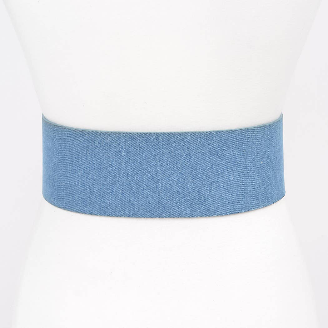 Oversized Metal Buckle Denim Waist Belt: Silver