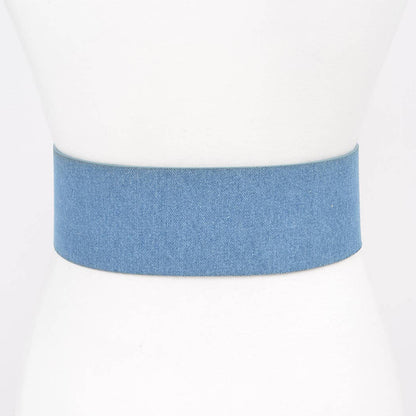 Oversized Metal Buckle Denim Waist Belt: Silver
