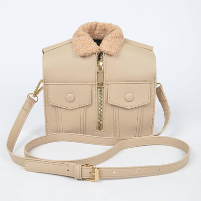 Chic Faux Fur Jacket Style Crossbody Clutch: Nude