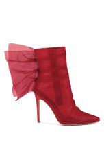 Load image into Gallery viewer, Princess Organza Wrapped Style Heeled Ankle Boots:  RED Bodi Language Boutique

