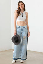 Load image into Gallery viewer, Light Blue Destroyed Deep Side Slit Raw Hem Jeans: Light Blue Acid Wash Bodi Language for Women
