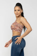 Load image into Gallery viewer, Space Dye One Shoulder Cut Out Detail Crop Top: Orange Combo Julia by LoveJ
