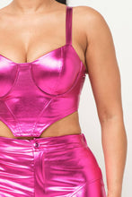 Load image into Gallery viewer, Foil Pu Corset Top And Front Button Pants Set: Fuchsia
