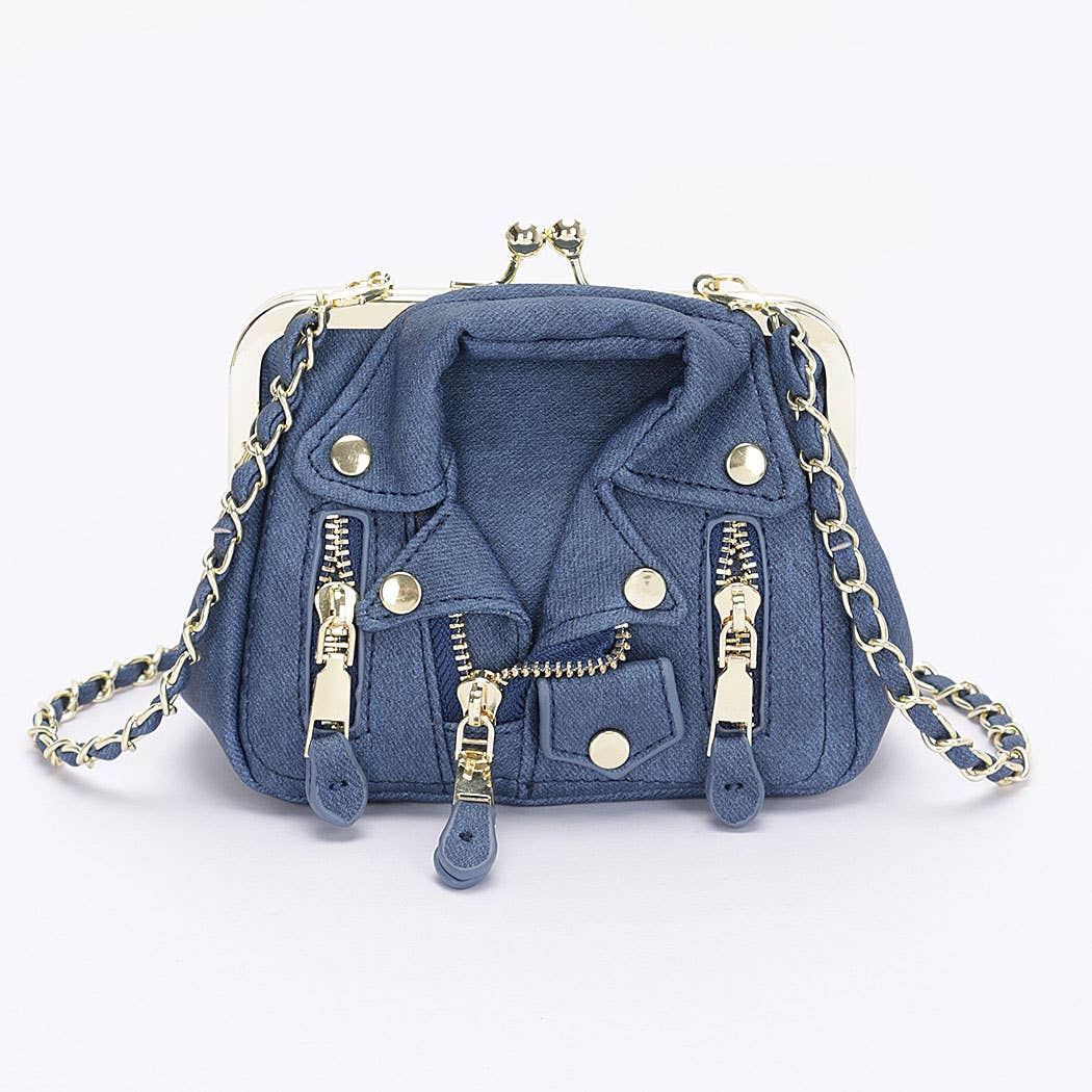 Faux Denim Leather jacket Style Crossbody Bag: DBL