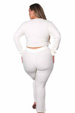 Load image into Gallery viewer, Women's Plus Front Knot Waffle Crop Top &amp; Plus High Waist Knitted Pants Set
