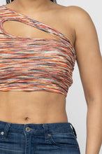 Load image into Gallery viewer, Space Dye One Shoulder Cut Out Detail Crop Top: Orange Combo Julia by LoveJ
