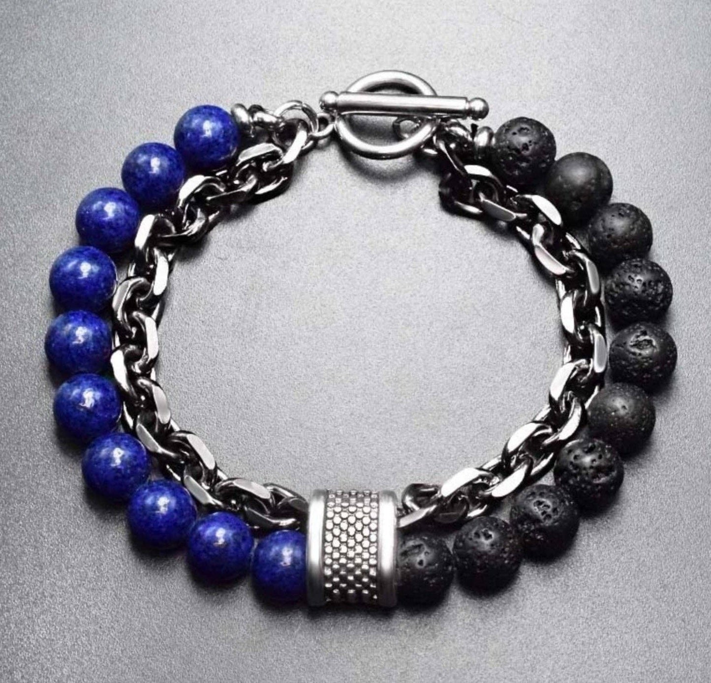 MEN'S CHAIN AND BEAD BRACELET: Howlite - White