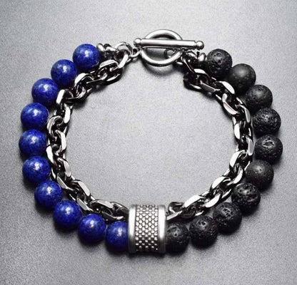MEN'S CHAIN AND BEAD BRACELET: Howlite - White