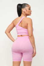 Load image into Gallery viewer, Cut Out One Shoulder Strap Top And Shorts Set: Pink
