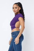 Load image into Gallery viewer, Rib Open Back String Tie Crop Top: Eggplant
