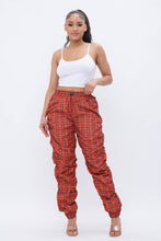 Load image into Gallery viewer, Plaid Print Wind Breaker Drawstring Shirring Jogger Pants- Green
