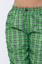 Load image into Gallery viewer, Plaid Print Wind Breaker Drawstring Shirring Jogger Pants- Green
