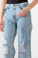 Load image into Gallery viewer, Blue Acid Washed Destroyed Cropped Jeans: Acid Wash Bodi Language for Women
