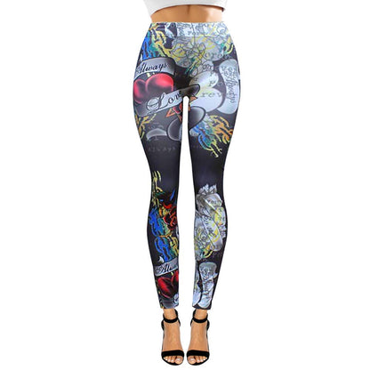 Tattoo Inspired Graphic Printed High Waisted Leggings: White