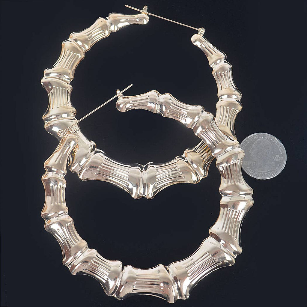 3AM BY H&D ACCESSORIES - Bamboo Metal 10cm Hoop Earring: Gold