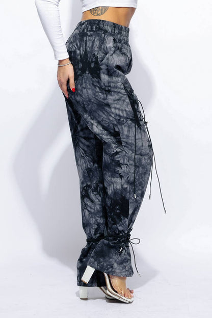 Plus Size Parachute lace up jogger pants: BLACK Bodi Language for Women