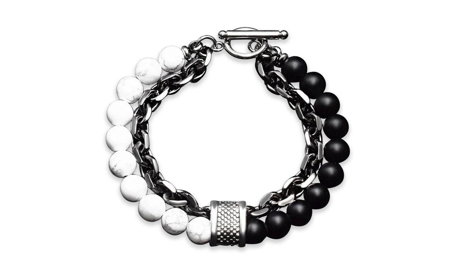 MEN'S CHAIN AND BEAD BRACELET: Howlite - White