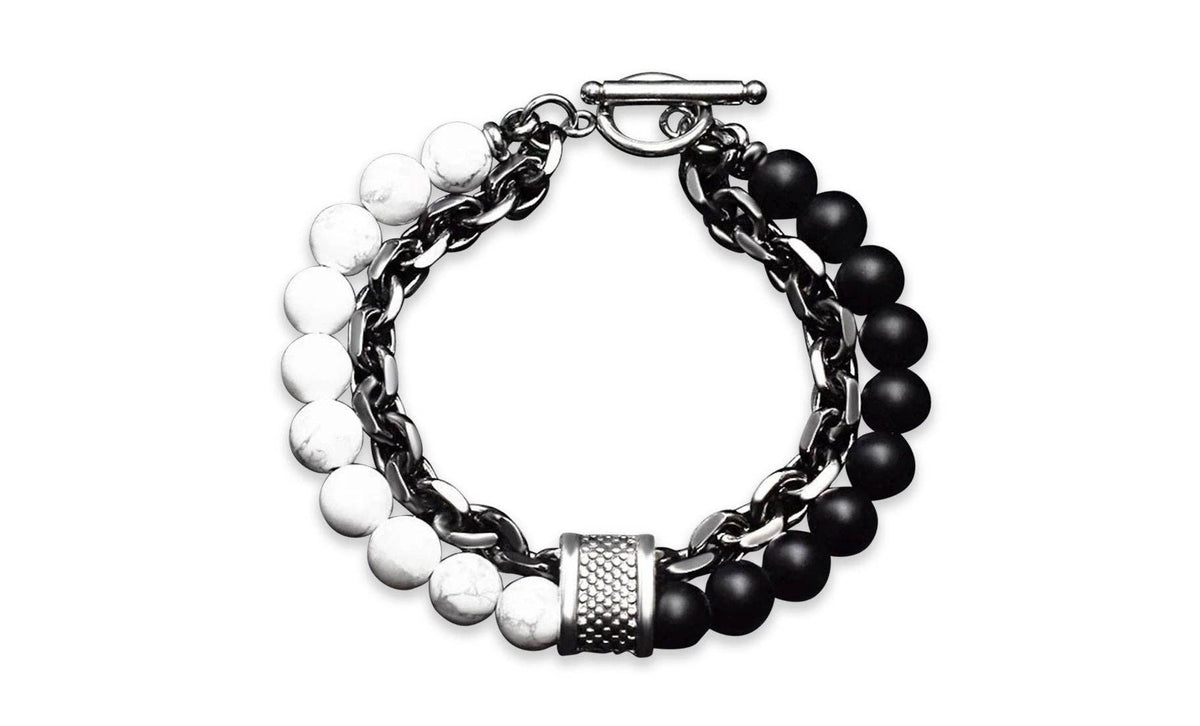 MEN'S CHAIN AND BEAD BRACELET: Howlite - White