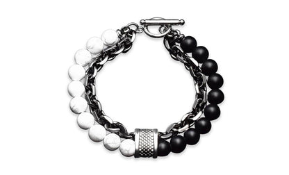 MEN'S CHAIN AND BEAD BRACELET: Howlite - White