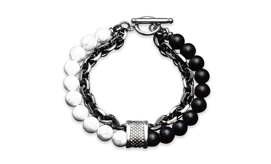MEN'S CHAIN AND BEAD BRACELET: Howlite - White